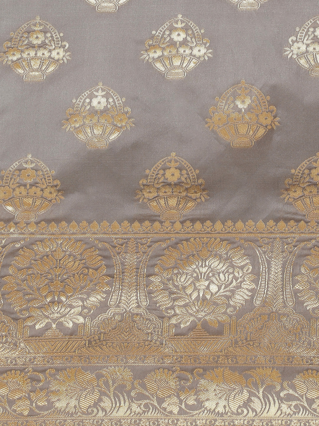 Ishin Women's Art Silk Grey Woven Design Banarasi Saree With Blouse Piece