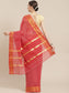 Ishin Women's Cotton Blend Red Striped Woven Design Saree With Blouse Piece