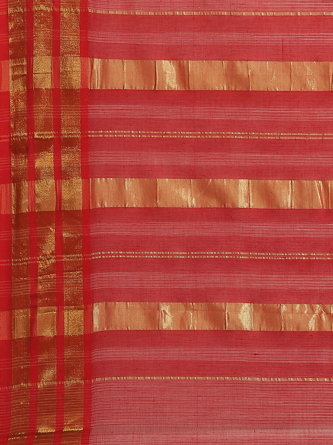Ishin Women's Cotton Blend Red Striped Woven Design Saree With Blouse Piece