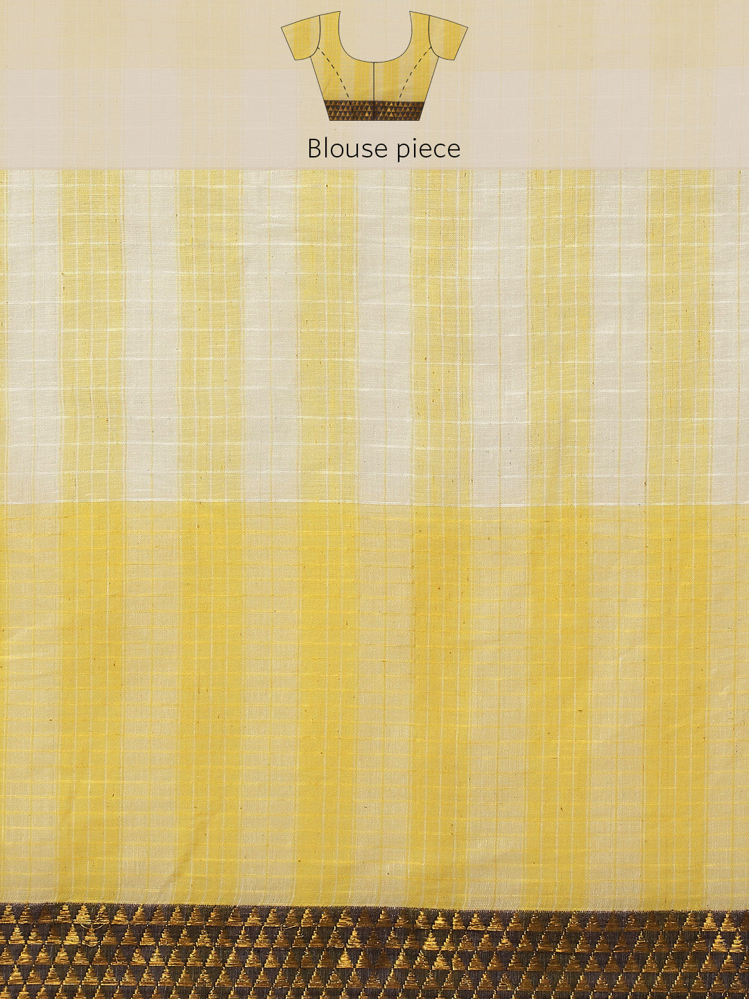 Ishin Women's Cotton Blend Yellow Temple Checks Woven Saree With Blouse Piece