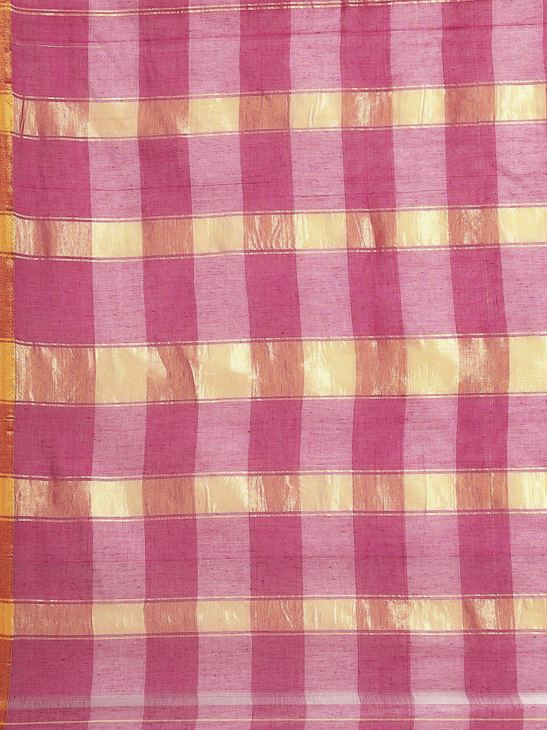 Ishin Women's Cotton Blend Pink Checks Woven Vanamahalaxmi Saree With Blouse Piece