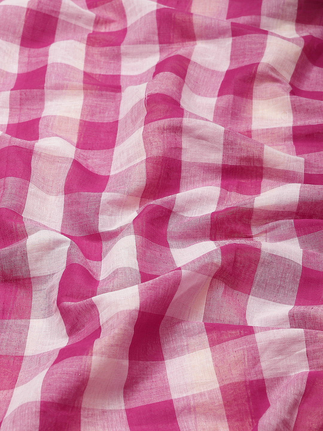 Ishin Women's Cotton Blend Pink Checks Woven Vanamahalaxmi Saree With Blouse Piece