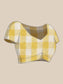 Ishin Women's Cotton Blend Yellow Checks Woven Vanamahalaxmi Saree With Blouse Piece