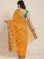 Ishin Women's Cotton Blend Mustard Solid Woven Design Saree With Blouse Piece