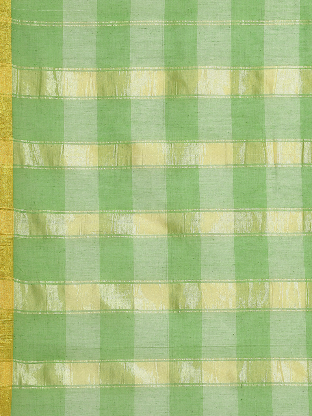 Ishin Women's Cotton Blend Green Checks Woven Vanamahalaxmi Saree With Blouse Piece