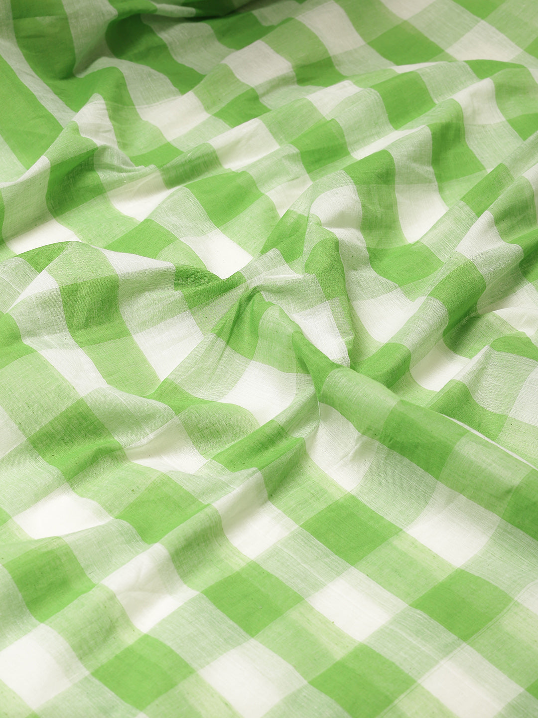 Ishin Women's Cotton Blend Green Checks Woven Vanamahalaxmi Saree With Blouse Piece