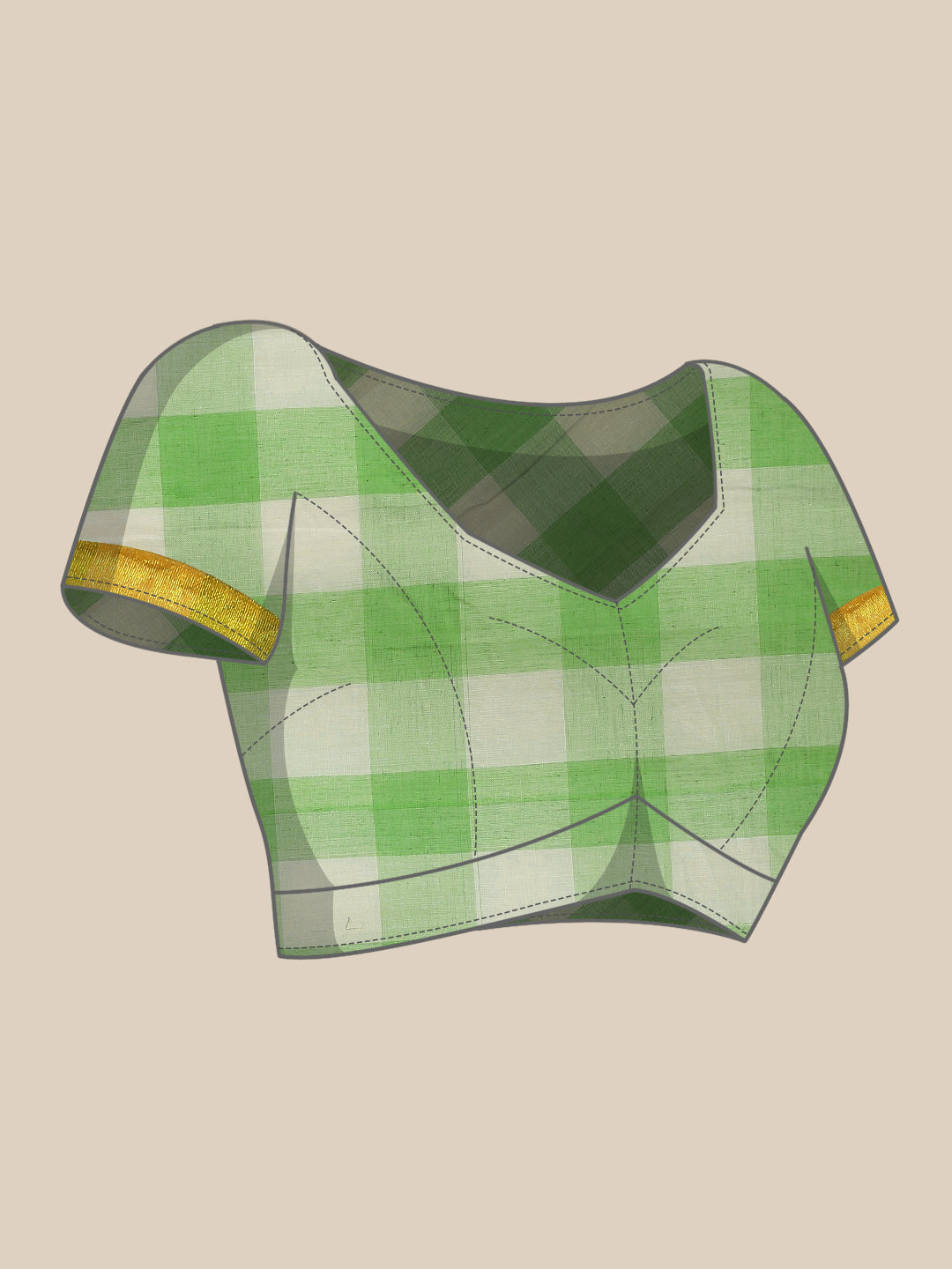 Ishin Women's Cotton Blend Green Checks Woven Vanamahalaxmi Saree With Blouse Piece