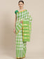 Ishin Women's Cotton Blend Green Checks Woven Vanamahalaxmi Saree With Blouse Piece