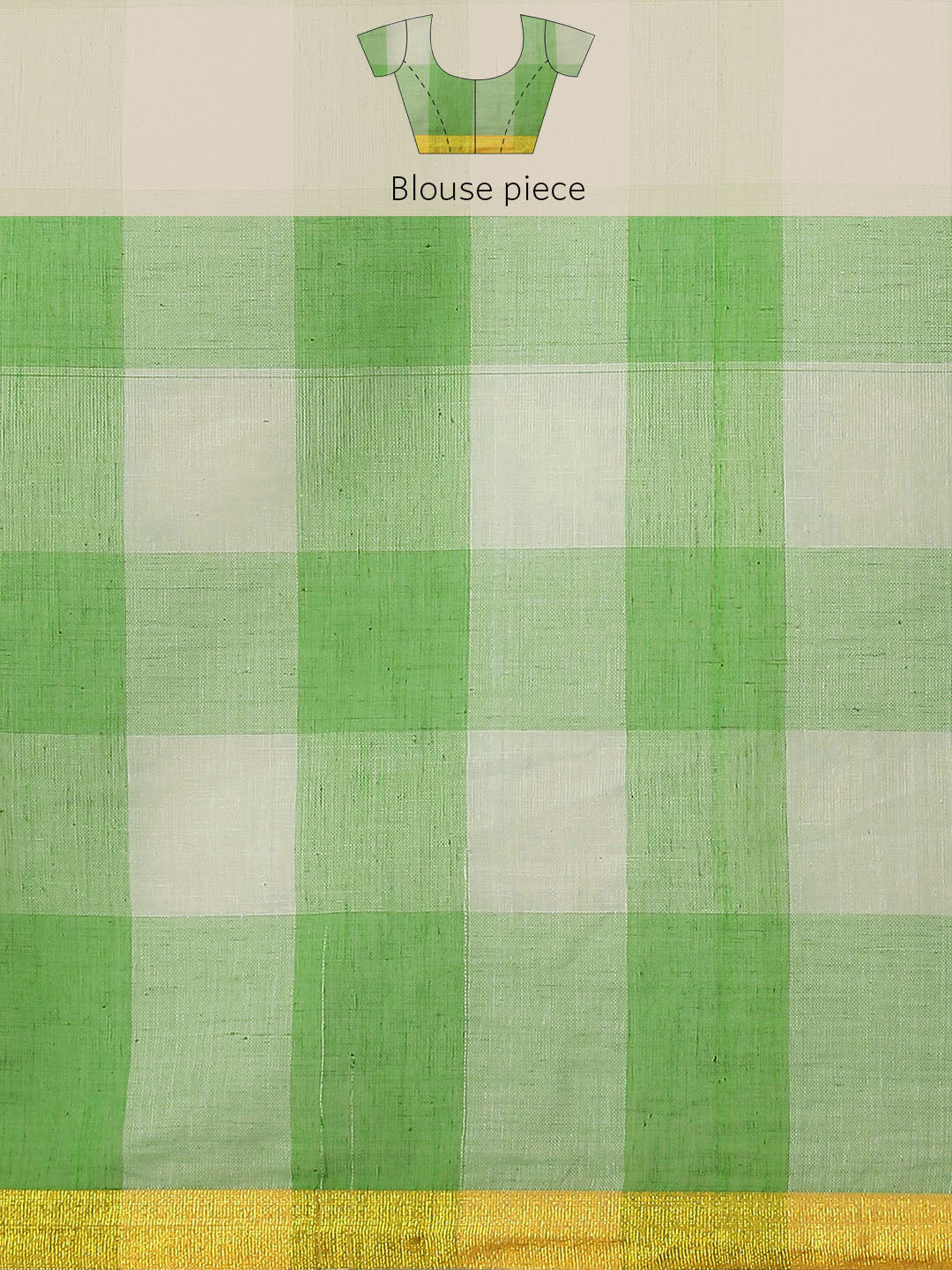 Ishin Women's Cotton Blend Green Checks Woven Vanamahalaxmi Saree With Blouse Piece