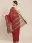Ishin Women's Cotton Blend Maroon Solid Woven Saree With Blouse Piece