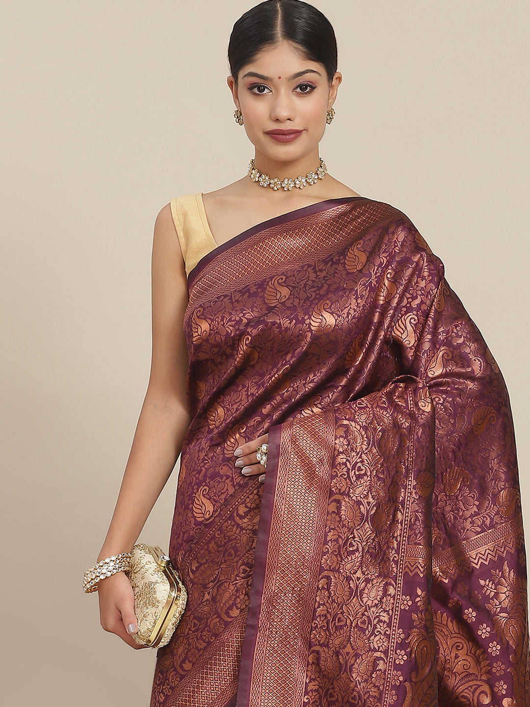 Brocade Design Magenta Kanchipuram Silk Saree – Sundari Silks