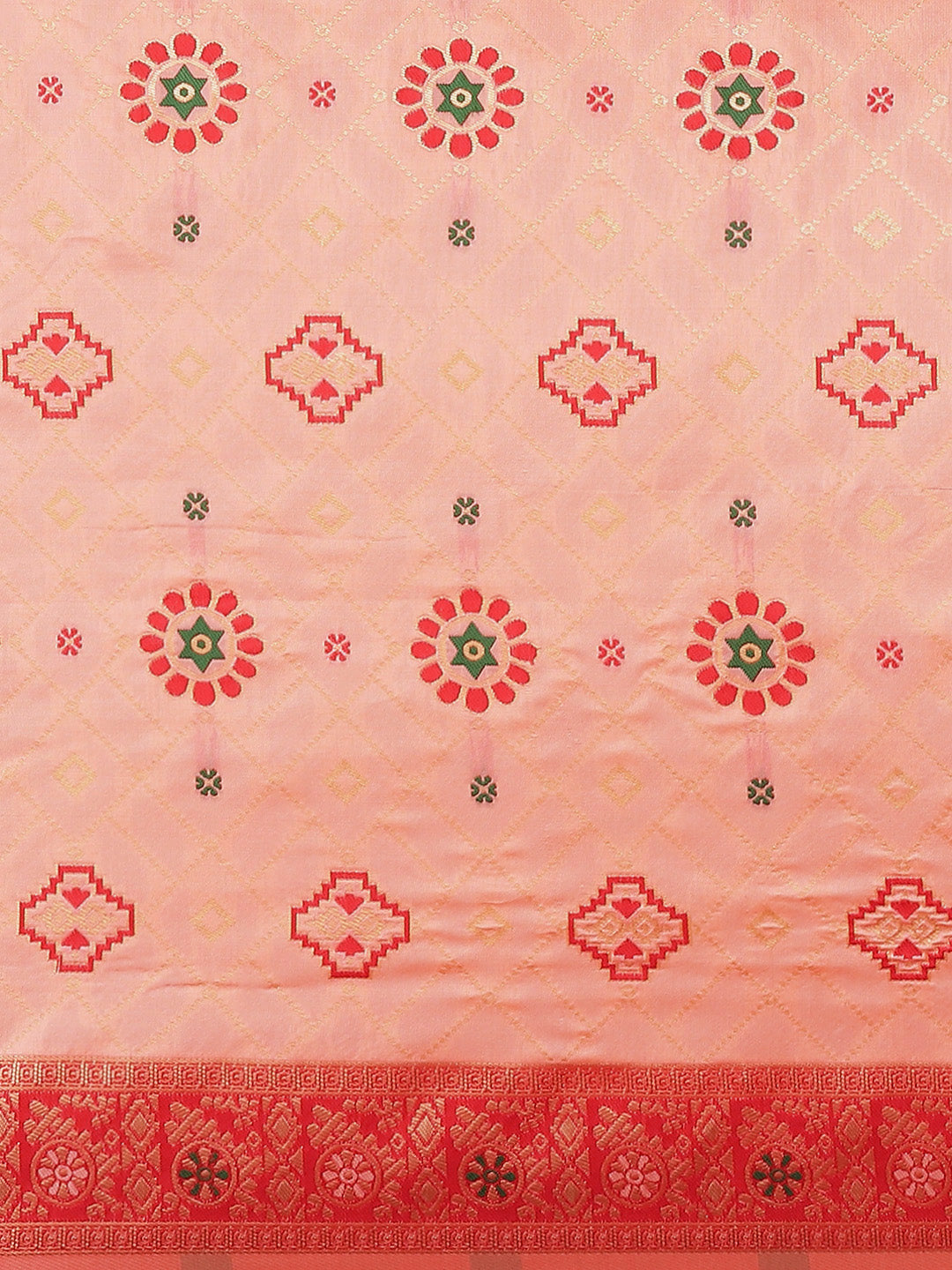 Ishin Women's Silk Blend Peach Woven Design Banarasi Saree With Blouse Piece