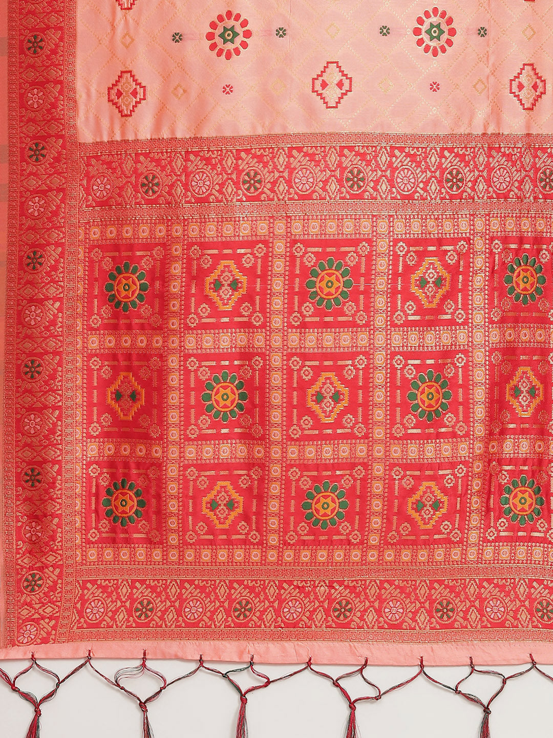 Ishin Women's Silk Blend Peach Woven Design Banarasi Saree With Blouse Piece