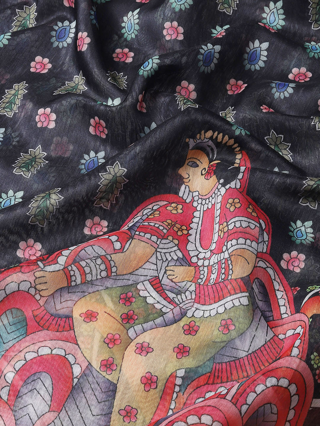 Ishin Women's Cotton Blend Black Printed Saree With Blouse Piece