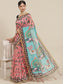 Ishin Women's Cotton Blend Green & Pink Printed Saree With Blouse Piece