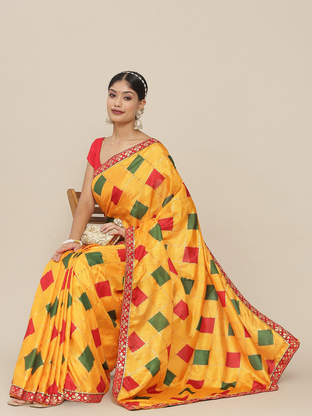 Ishin Women's Silk Blend Yellow Printed Lace Saree With Blouse Piece