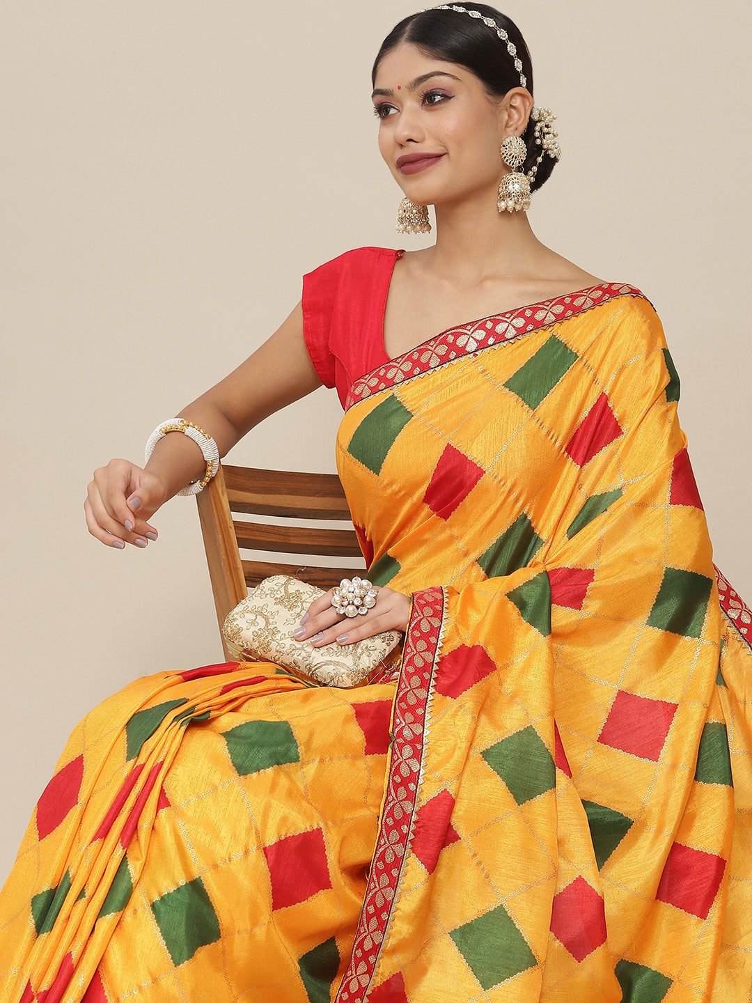 Ishin Women's Silk Blend Yellow Printed Lace Saree With Blouse Piece