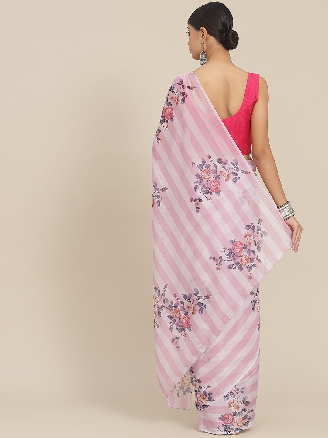 Ishin Women's Silk Blend Pink Printed Saree With Blouse Piece