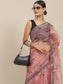 Ishin Women's Organza Peach Printed Saree With Blouse Piece