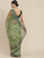 Ishin Women's Organza Green Printed Saree With Blouse Piece