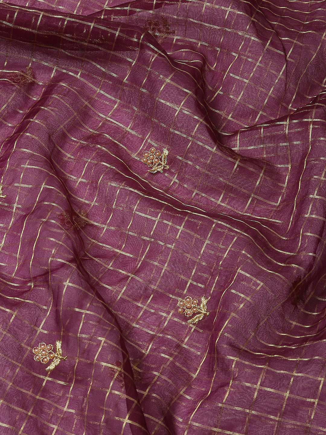 Ishin Women's Cotton Blend Purple Embroidered Saree With Blouse Piece