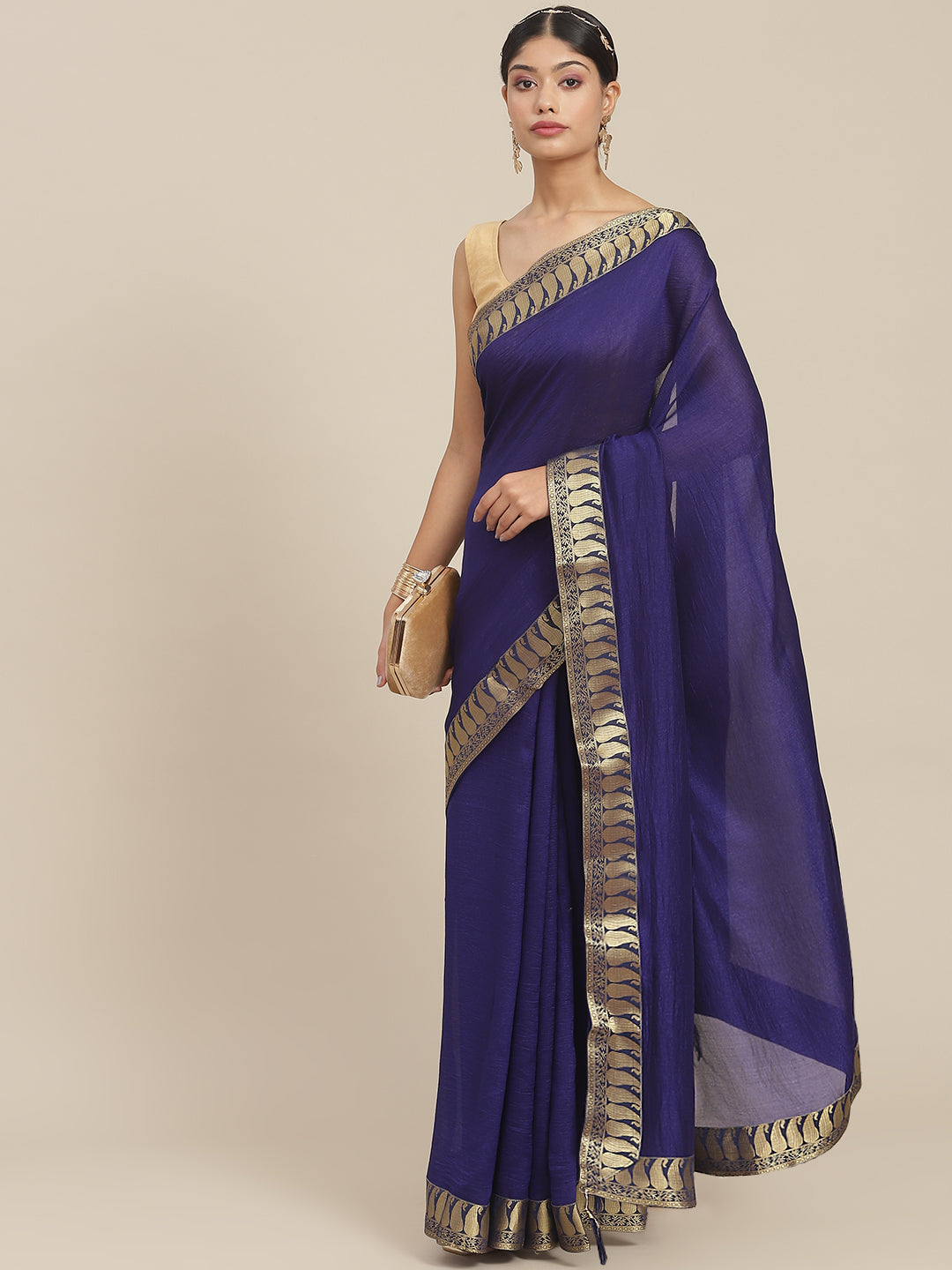 Ishin Women's Silk Blend Blue Solid Saree With Blouse Piece