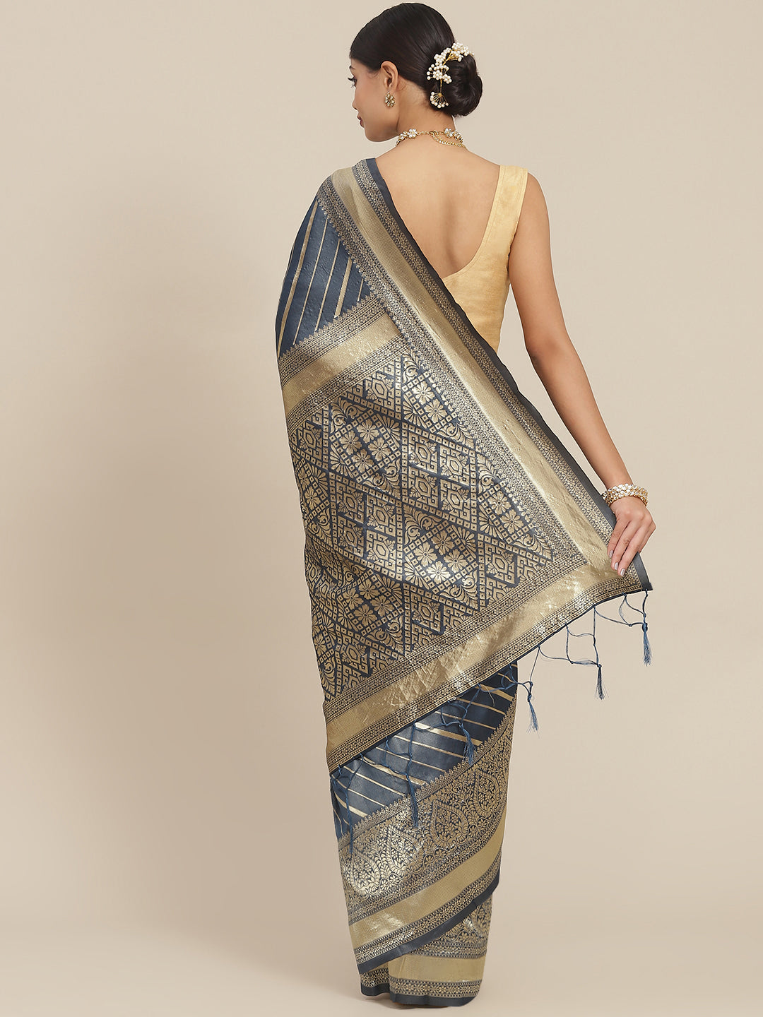 Ishin Women's Silk Blend Teal Blue Woven Design Saree With Blouse Piece