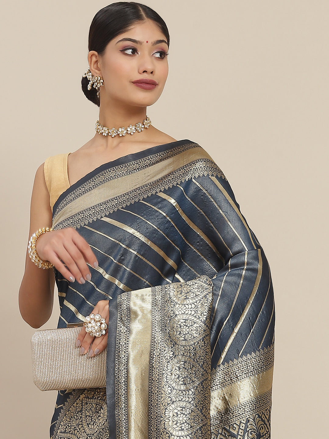 Ishin Women's Silk Blend Teal Blue Woven Design Saree With Blouse Piece