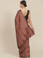 Ishin Women's Silk Blend Brown Striped Saree With Blouse Piece