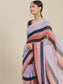 Ishin Women's Poly Georgette Multicolor Candy Stripe Saree With Blouse Piece