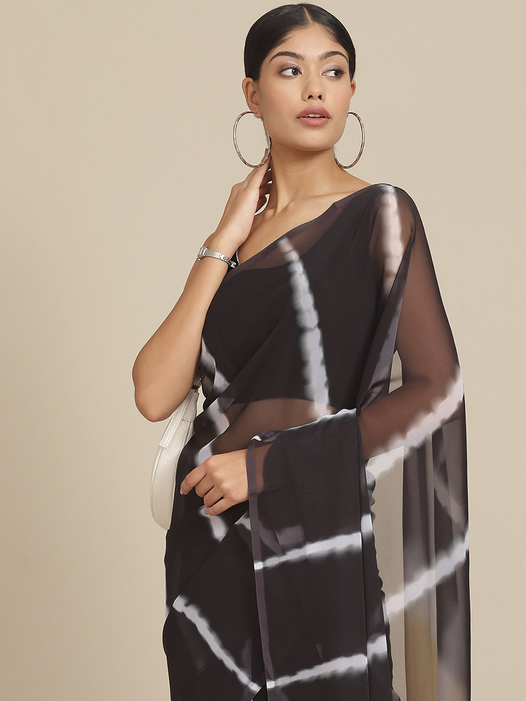 Ishin Women's Poly Georgette Black & Yellow Tie & Dye Saree With Blouse Piece