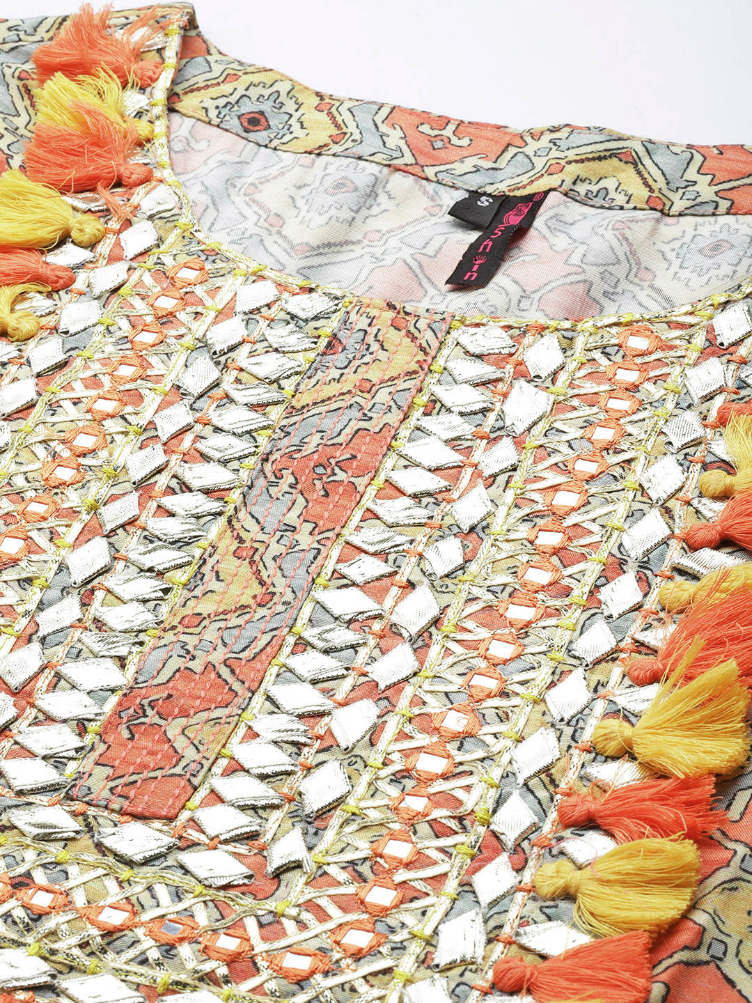 Ishin Women's Mustard Yoke Embroidered A-Line Kurta with Trouser & Dupatta