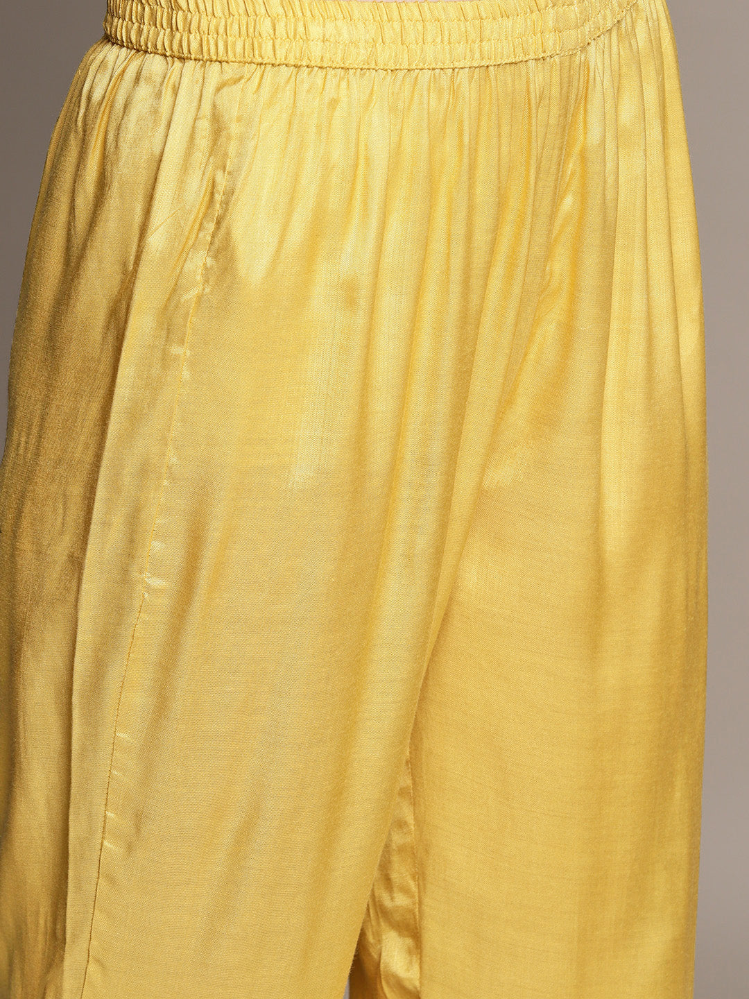 Ishin Women's Mustard Yoke Embroidered A-Line Kurta with Trouser & Dupatta