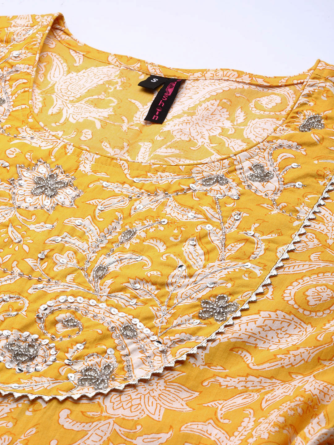Ishin Women's Yellow Embroidered Anarkali Kurta with Trouser & Dupatta