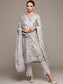 Ishin Women's Grey Embellished Straight Kurta with Trouser & Dupatta