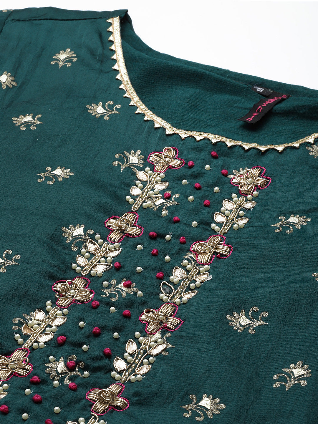Ishin Women's Green Yoke Embroidered A-Line Kurta with Trouser & Dupatta