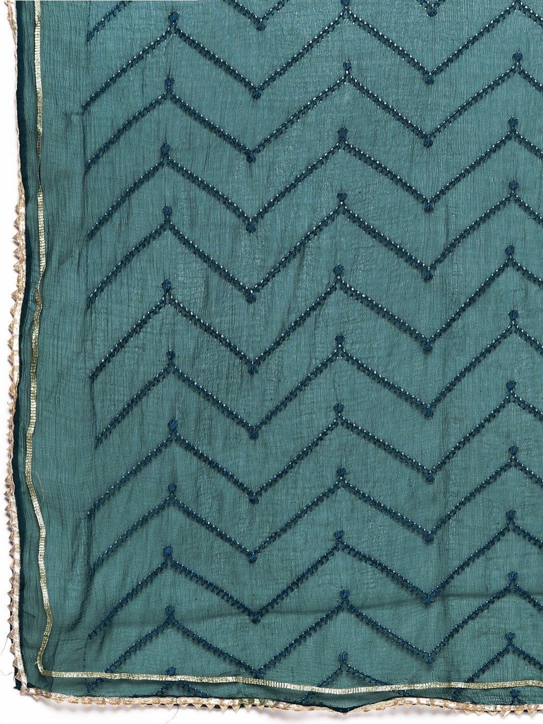 Ishin Women's Green Yoke Embroidered A-Line Kurta with Trouser & Dupatta