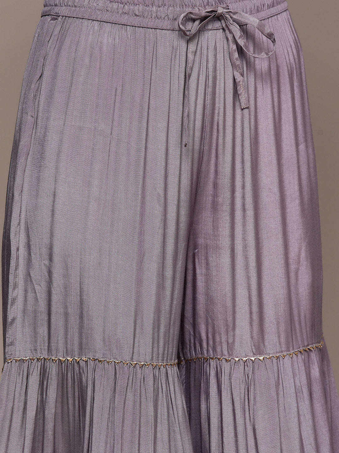 Ishin Women's Mauve Embellished A-Line Kurta with Sharara & Dupatta