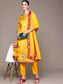Ishin Women's Yellow Embroidered Bandhani A-Line Kurta with Trouser & Dupatta