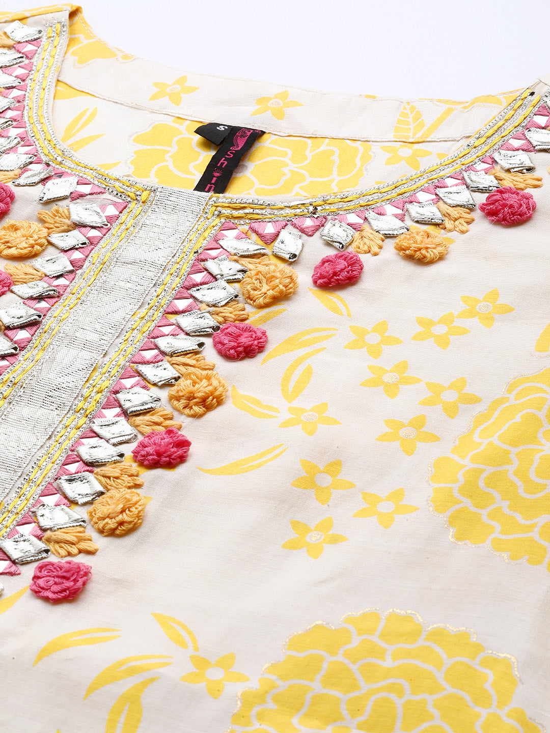 Ishin Women's Yellow Yoke Design A-Line Kurta with Trouser & Dupatta