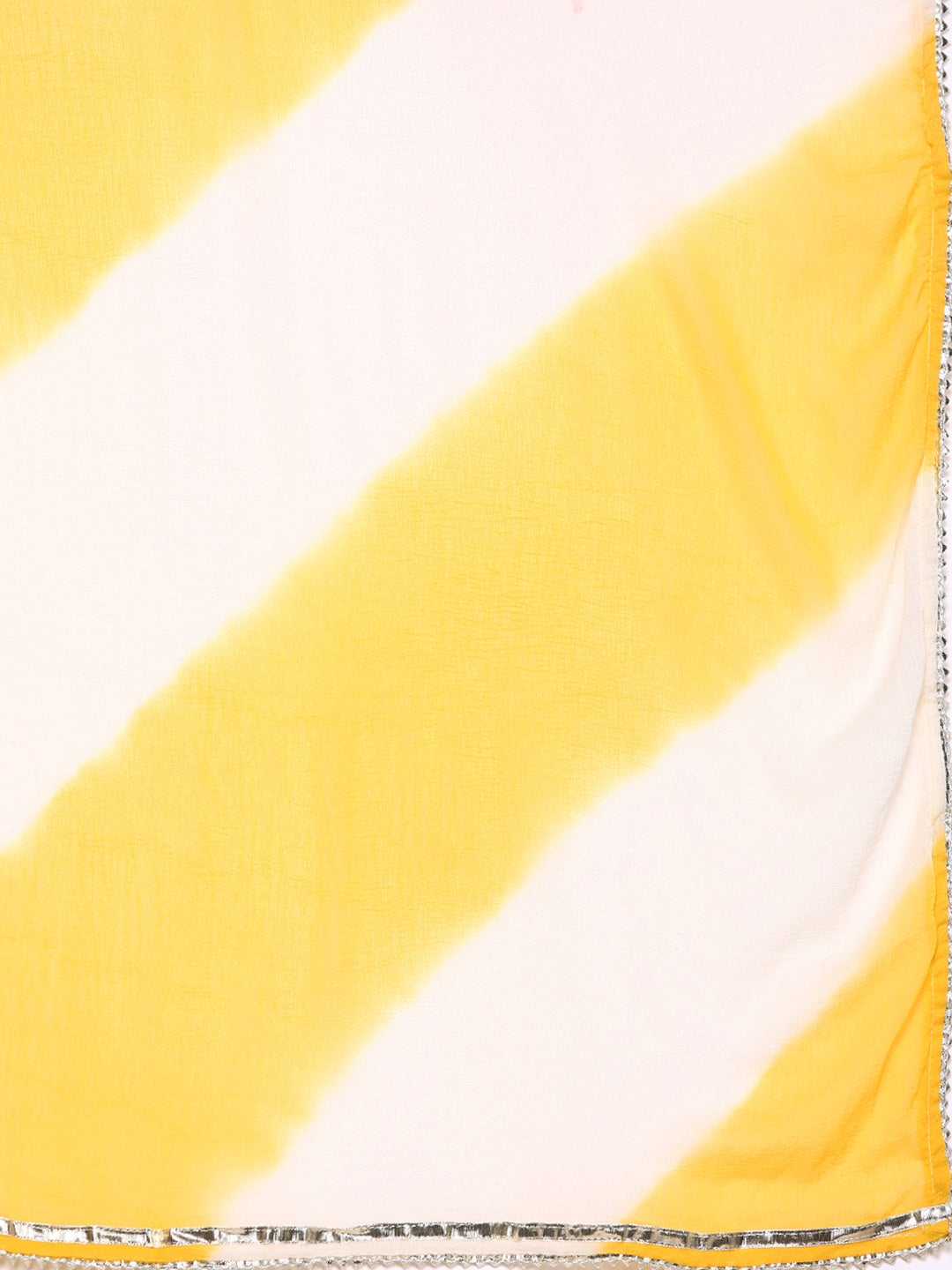 Ishin Women's Yellow Yoke Design A-Line Kurta with Trouser & Dupatta