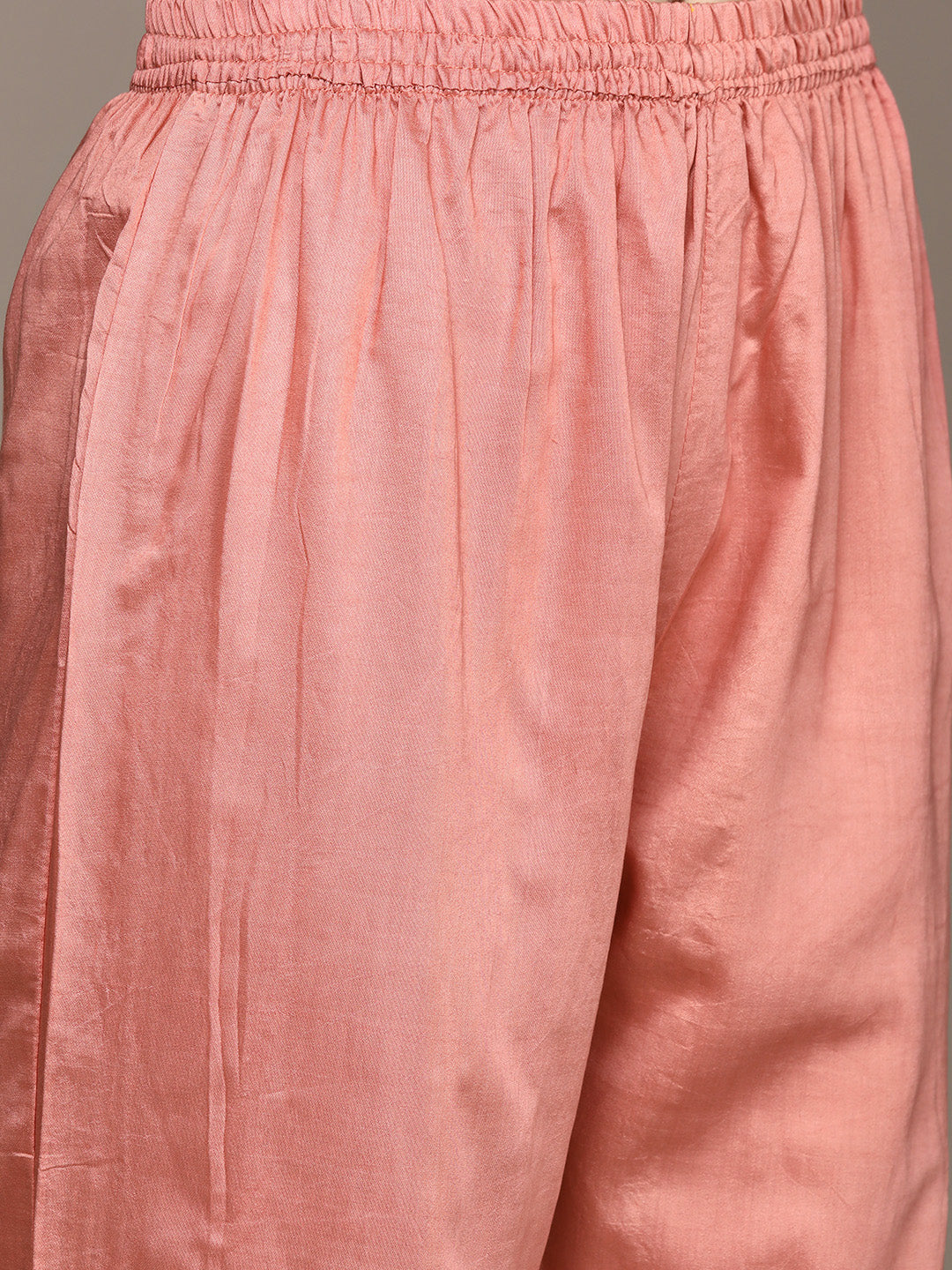 Ishin Women's Peach Yoke Embroidered A-Line Kurta with Trouser & Dupatta