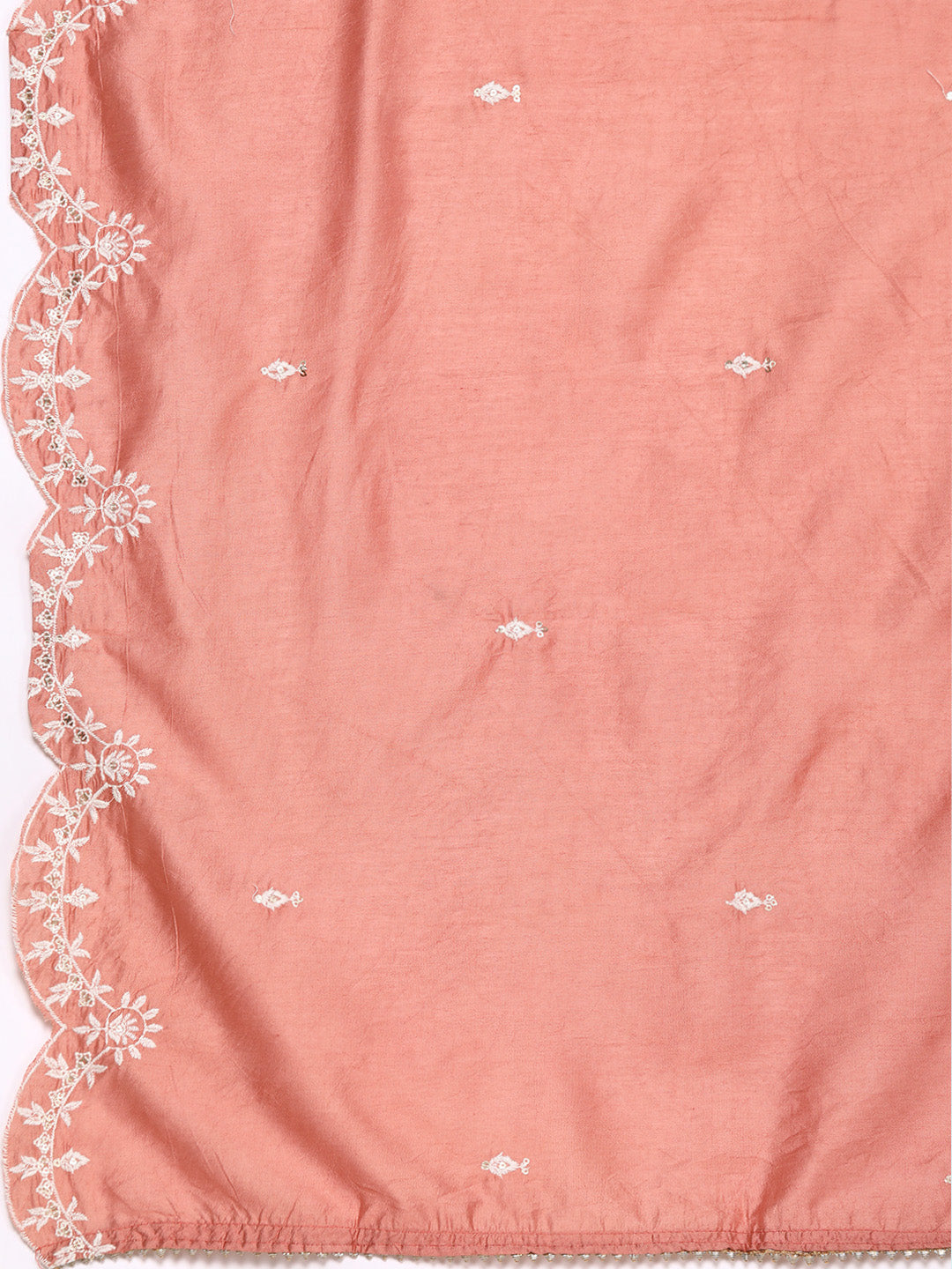 Ishin Women's Peach Yoke Embroidered A-Line Kurta with Trouser & Dupatta