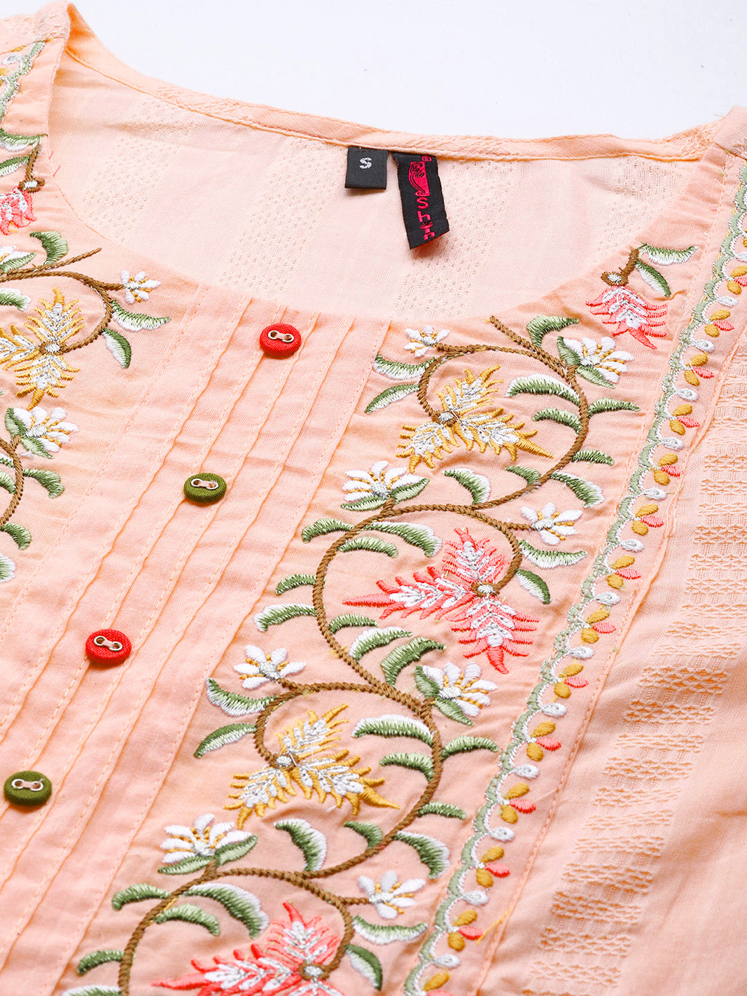 Ishin Women's Peach Embroidered Panelled Kurta with Trouser & Dupatta