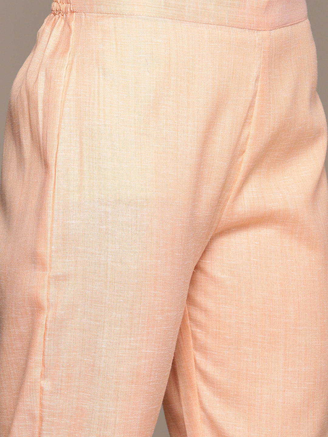 Ishin Women's Peach Embellished A-Line Kurta with Trouser & Dupatta