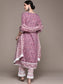 Ishin Women's Purple Embellished Anarkali Kurta with Trouser & Dupatta