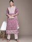 Ishin Women's Purple Embellished Anarkali Kurta with Trouser & Dupatta