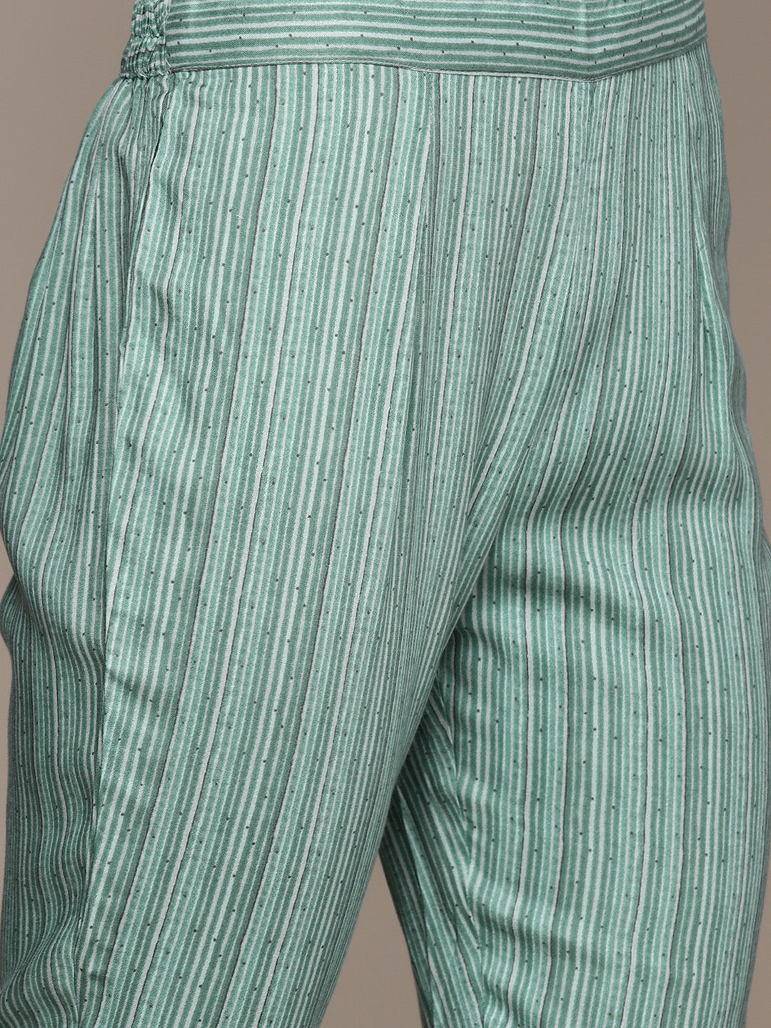 Ishin Women's Green Embellished A-Line Kurta with Trouser & Dupatta