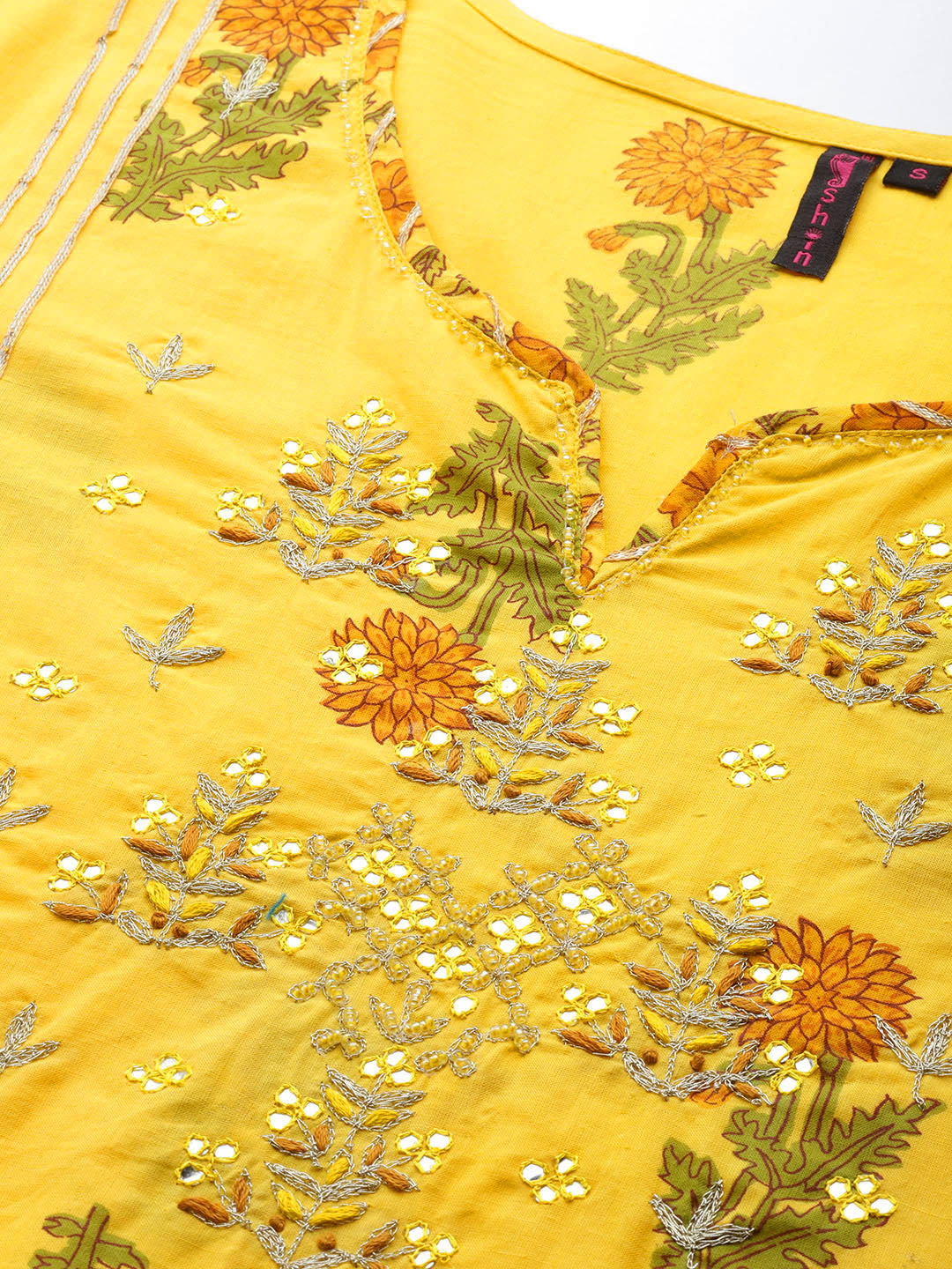 Ishin Women's Yellow Zari Embroidered A-Line Kurta with Sharara & Dupatta