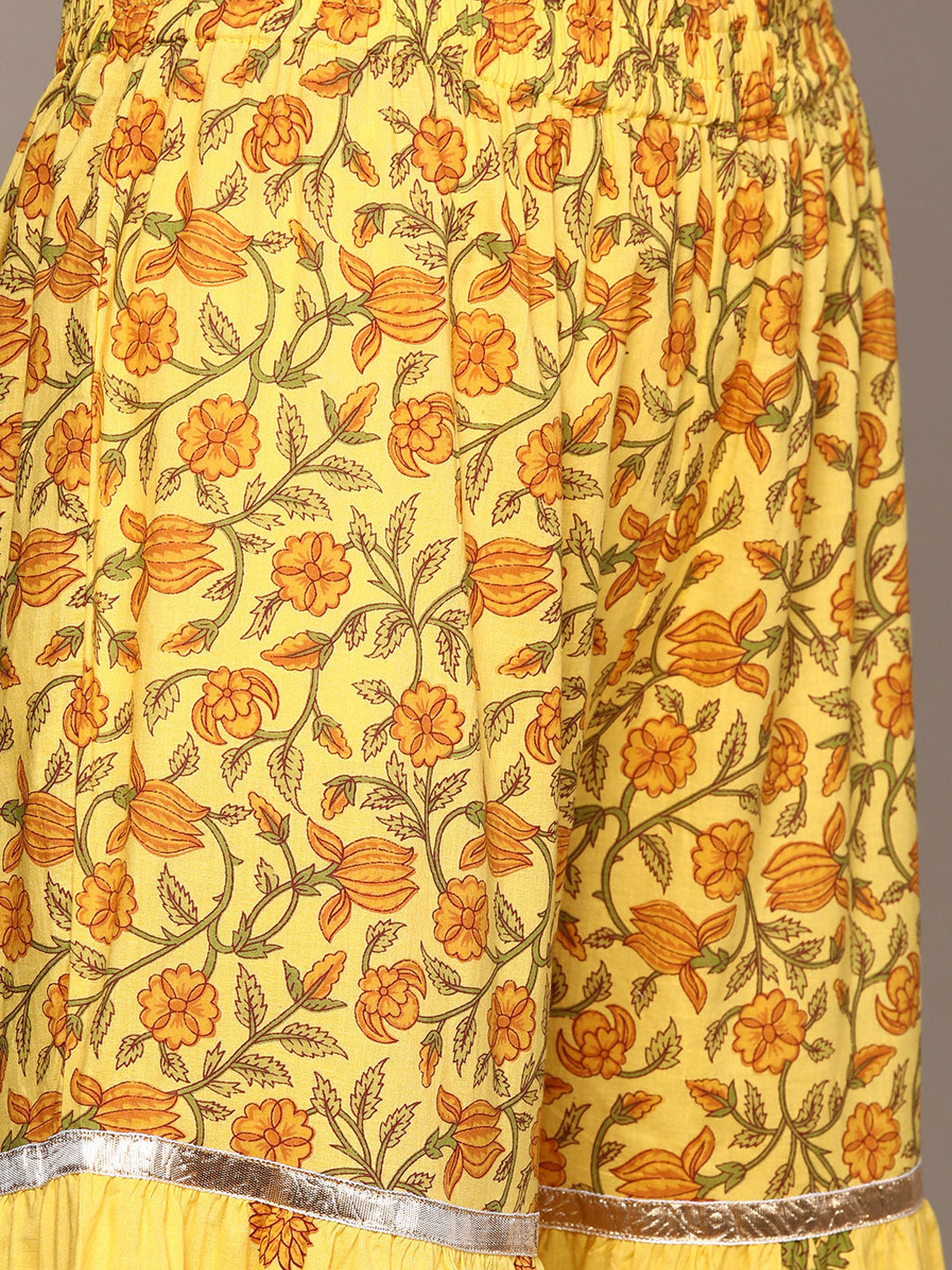 Ishin Women's Yellow Zari Embroidered A-Line Kurta with Sharara & Dupatta